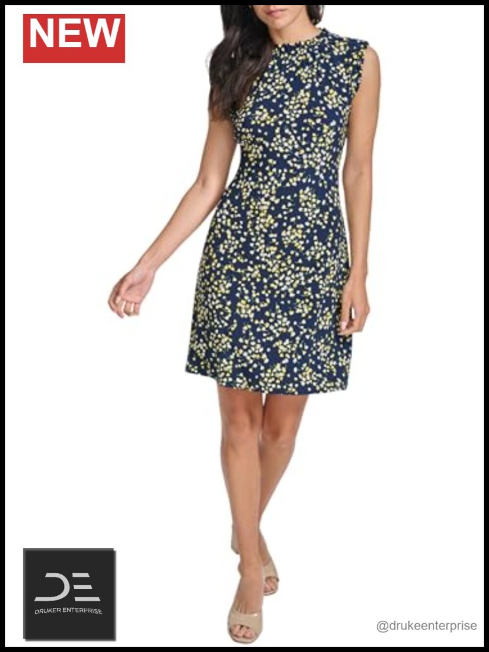 Women's Sleeveless Ruffle Neck Shift Dress